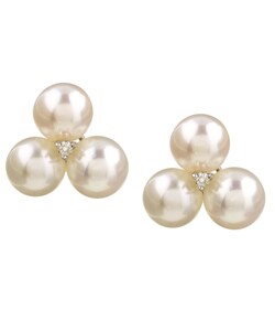 14k White Gold Cultured Pearl and Diamond Earrings (5.5-6 mm)
