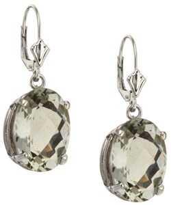 14k White Gold Green Amethyst Leverback Earrings