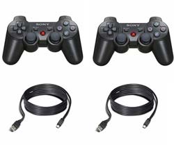 2 Pak Sony Sixaxis Controller with Charging Cables (Refurbished)