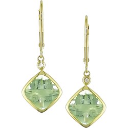 10k Gold Green Amethyst and Diamond Earrings