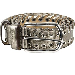 Prada Women's Gold Leather Whipstitched Buckle Belt