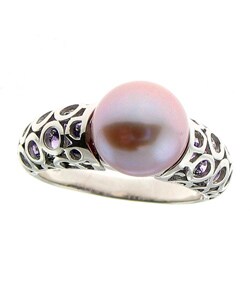 Sterling Pink Freshwater Pearl and Amythest Ring (8-9 mm)
