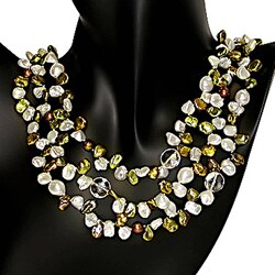 Freshwater Pearl and Crystal Coin Bead Necklace (6-10 mm)