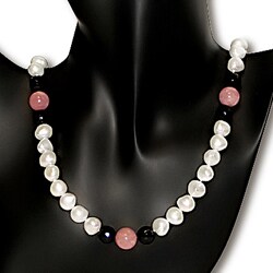 FW Pearl, Pink Opal and Black Onyx Bead Necklace