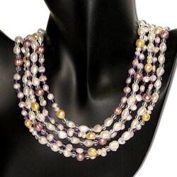 Multi-colored Pearl and Gemstone 5-strand Necklace