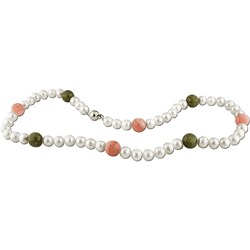 FW Pearl, Green Garnet and Pink Opal Bead Necklace (7.5-8 mm)