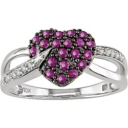 10k White Gold Ruby and Diamond Heart Ring