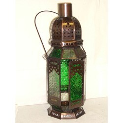 Etched Color 16-inch Glass & Metal Lanterns (Set of 4)