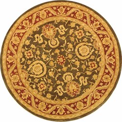 Hand-spun Charcoal/ Red Kashan Wool Rug (8' Round)