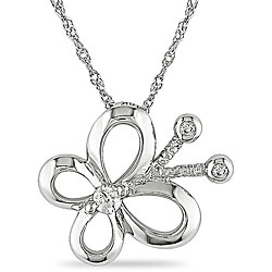 10k White Gold Diamond Butterfly Necklace