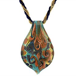 Genuine Italian Murano Turquise Blue Leaf Necklace