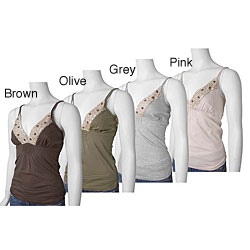 Hot Kiss Women's Lace and Sequin Trim Spaghetti Strap Top