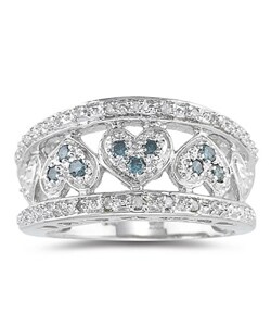 10k Gold 1/4ct TDW Blue & White Diamond Heart Ring (SI1-SI2)