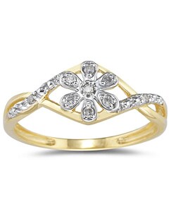 10k Yellow Gold 1/10ct Diamond Flower Ring