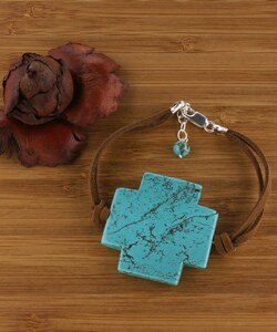 Fibre Cord Magnesite Turquoise Cross Bracelet (USA)
