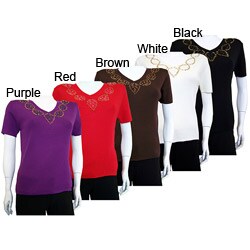 Il Bacci Women's V-neck Short-sleeve Knitted Blouse