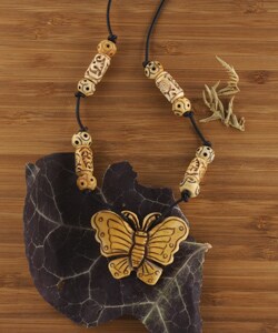 Carved Butterfly Leather Necklace (USA)