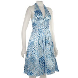 Adrianna Papell Feather Print Charmeuse Halter Dress