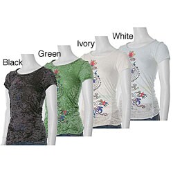 Printed Junior Fashion Tee with Ruching