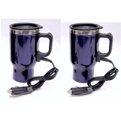 Blue Heated Stainless Steel Plug-in Travel Mugs (Set of 2)