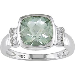 10k Gold Green Amethyst and 1/10ct TDW Diamond Ring