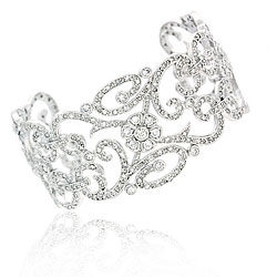 Sterling Silver and CZ Swirl Cuff Bangle