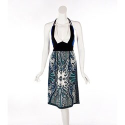 JFW Blue and Black Spaghetti Strap Halter Dress