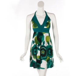 JFW Ruched Empire Waist Teal Halter Dress