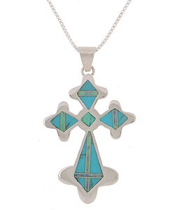 Sterling Silver Turquoise Opal Cross Pendant