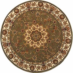 Handmade Round Green Wool and Silk Rug (4' Round)