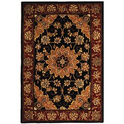 Handmade Traditions Wool and Silk Tabriz Black Rug (4' x 6')