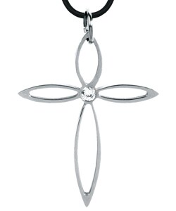 Stainless Steel Cubic Zirconia Cross Necklace