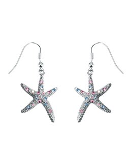 Pewter Austrian Crystal Starfish Earrings