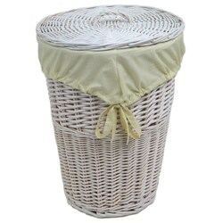 White Round Rattan Hamper with Yellow Gingham Liner