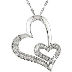 14k Gold 1/4ct TDW Diamond Double Heart Necklace (H-I-J, I1-I2)