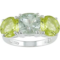 Silver Green Amethyst and Lemon Quartz Ring