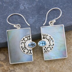 Blue Topaz Mother of Pearl 'Cawi' Silver Earrings (Indonesia)