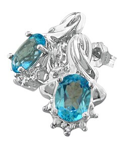 10k White Gold Blue Topaz and Diamond Earrings