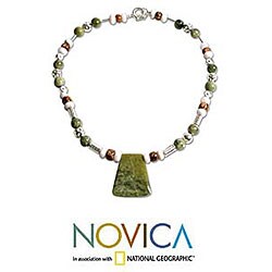 Sterling Silver Serpentine Aragonite 'Fiesta' Necklace (Peru)