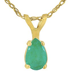 14k Yellow Gold Pear-shape Emerald Necklace