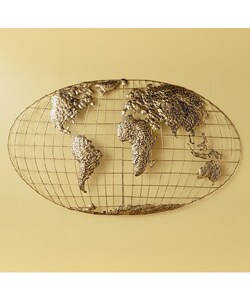 Iron World Map Wall Sculpture