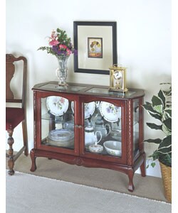Hand-carved Cherry Finish Curio Cabinet