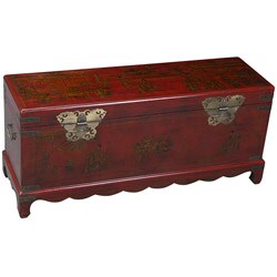 Hand-painted Red Leather Oriental Storage Chest