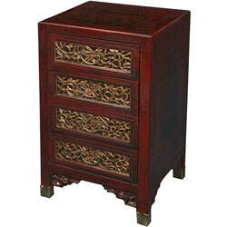 Hand-painted Red Leather Oriental Accent/End Table