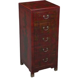Red Leather Hand-painted Oriental Dresser