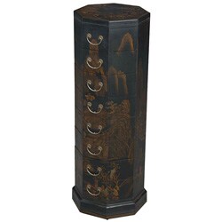 Hand-painted Black Leather Oriental Accent Table