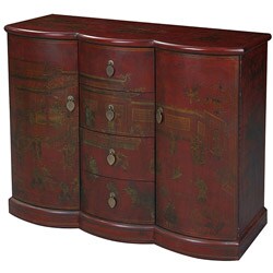 Red Leather Hand-painted Oriental Dresser