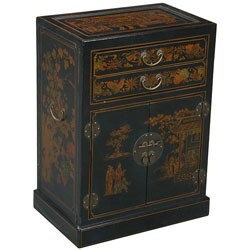 Hand-painted Black Leather Wine Bar Storage Cabinet