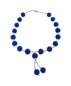 Blue Cerulean Glass Silvertone Lariat Necklace
