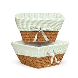 Honey Woven Basket Set with Sage Gingham Liners